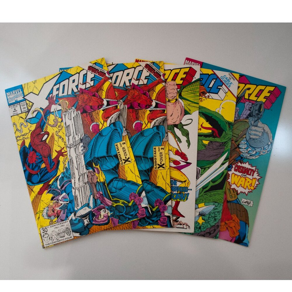Lot 5 X-Force Comic Books 4 (x2) 5 6 7 Marvel 1991 1992 Spider-Man Run 90s